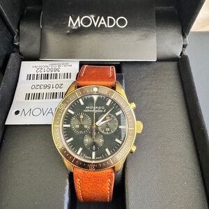 Movado Heritage Chrono Leather Strap Watch 42MM